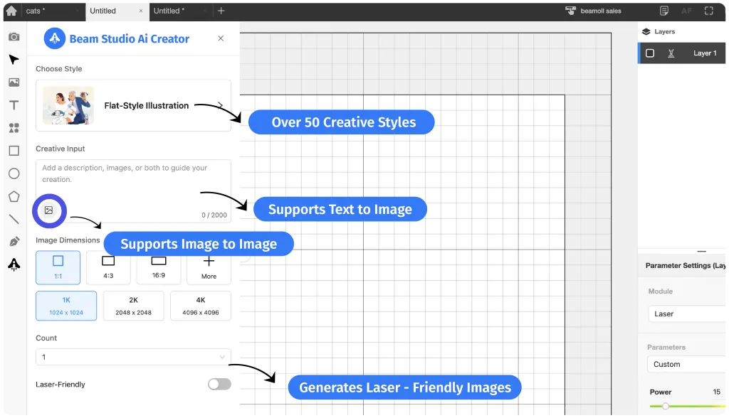 Beam Studio AI Creator interface