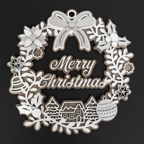 Layered laser-cut Merry Christmas wreath