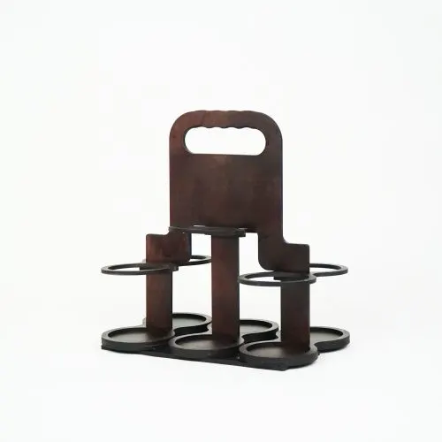 Empty laser-cut portable six-bottle rack