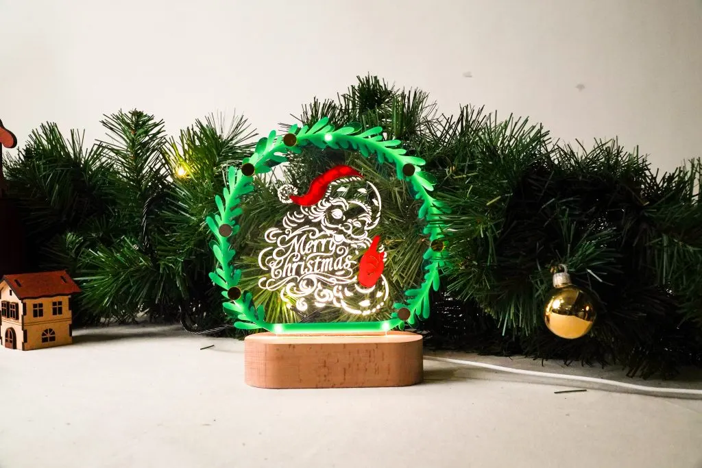 Santa night light with an engraved acrylic panel