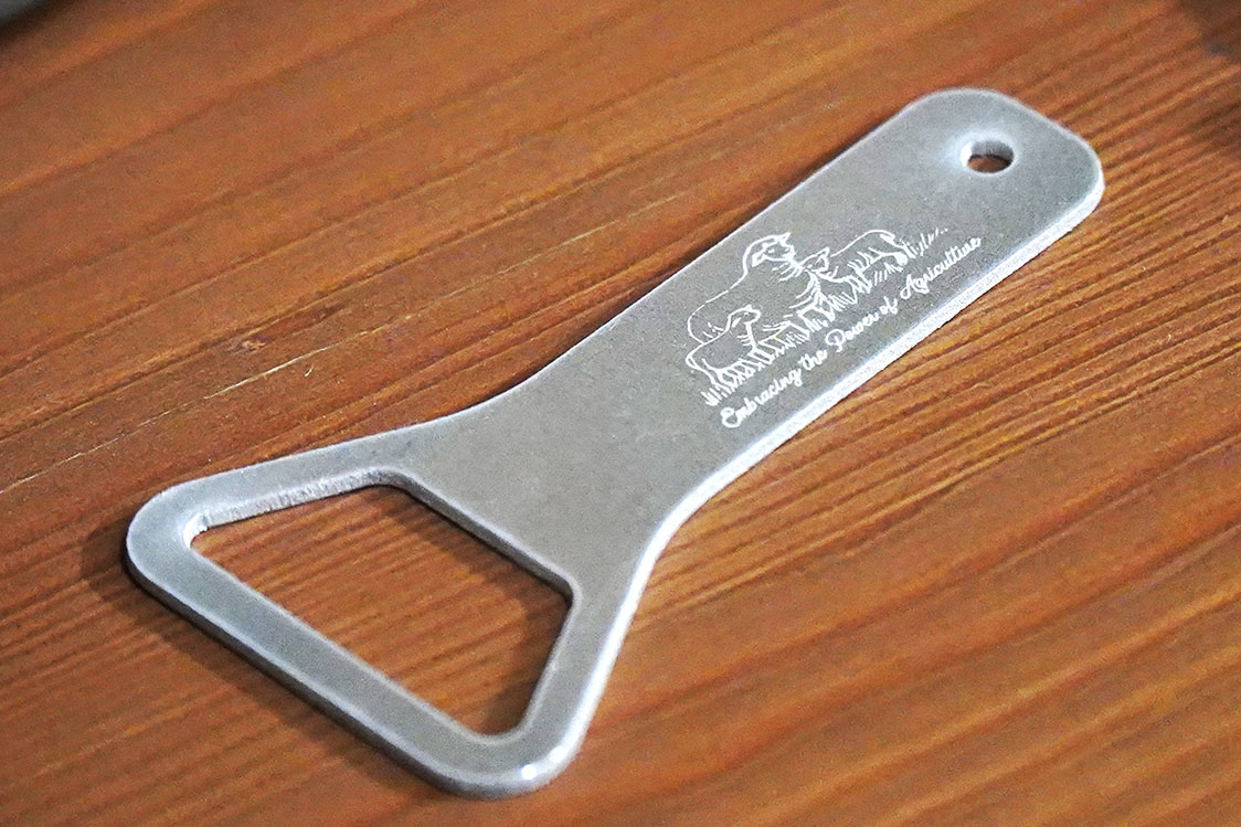 Infrared engraving on an aluminum bottle opener