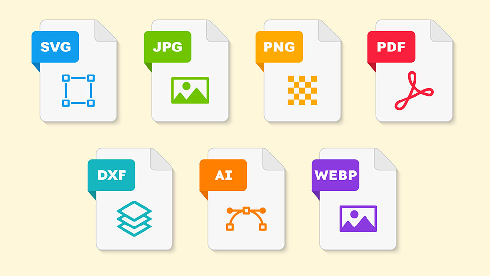 Supported formats: SVG, JPG, PNG, PDF, DXF, AI, WEBP