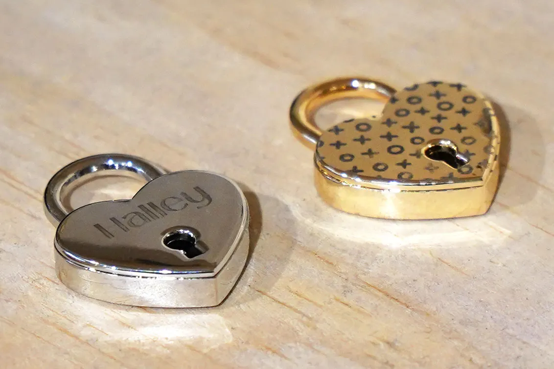 Infrared laser engraving a metal heart pendant