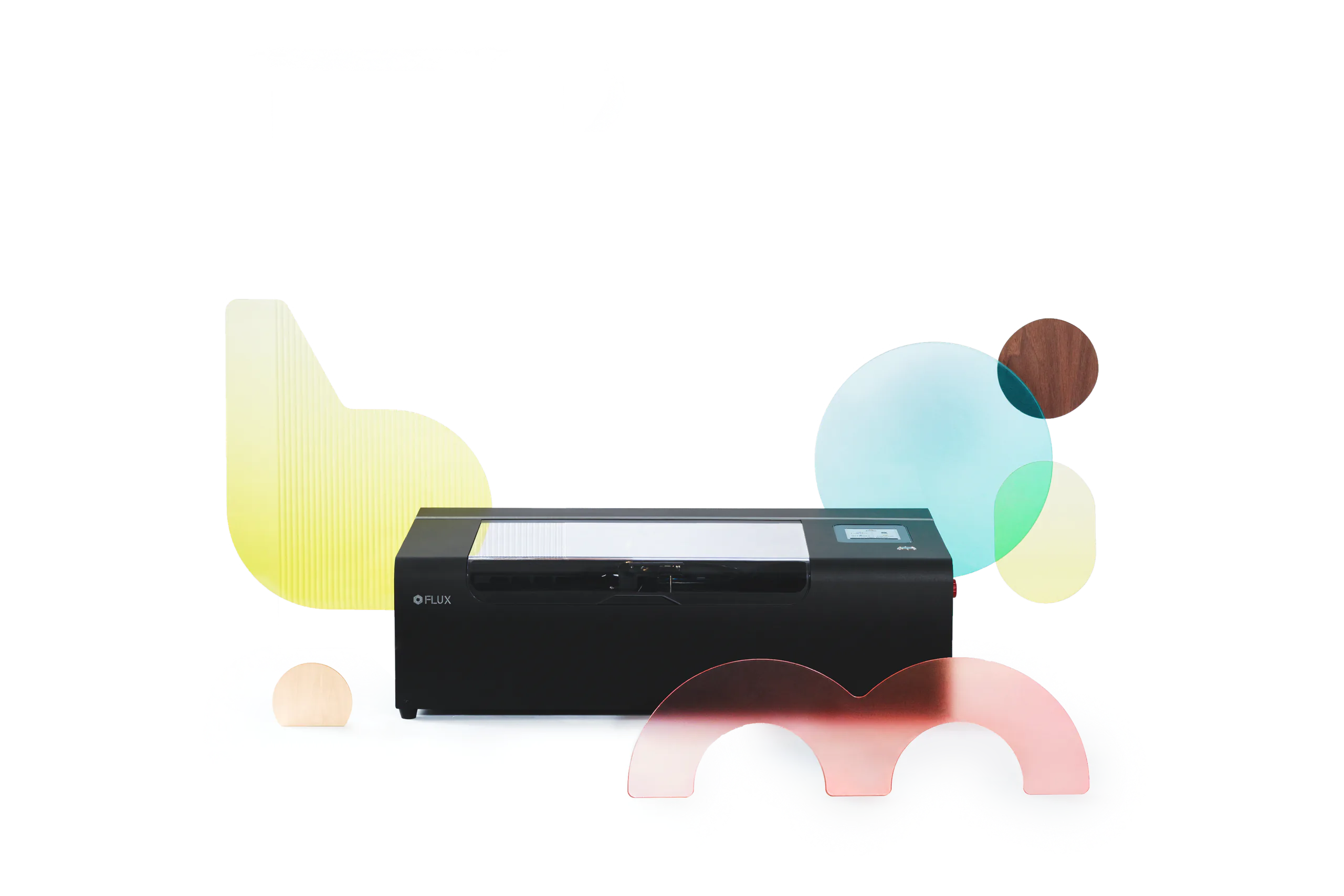 beamo Ⅱ compact laser cutter surrounded by colorful acrylic objects
