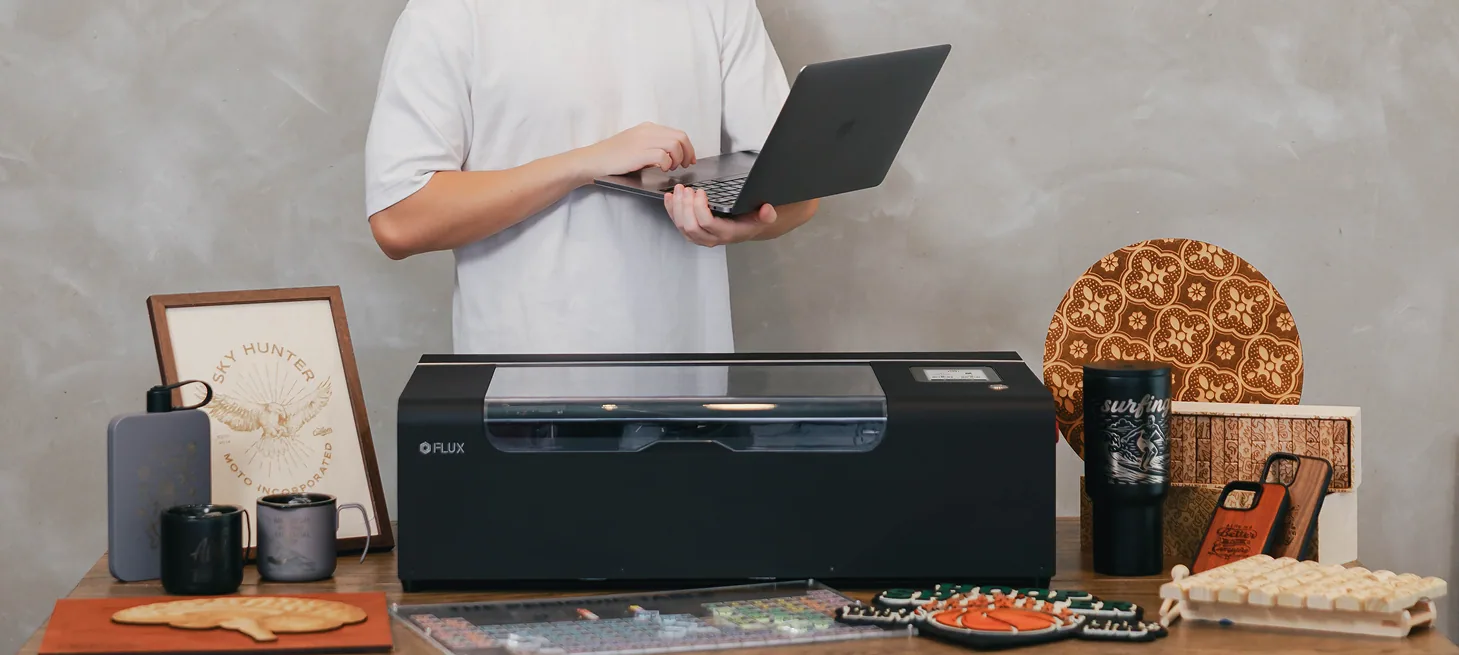 A first-time maker using beamo II in a home studio