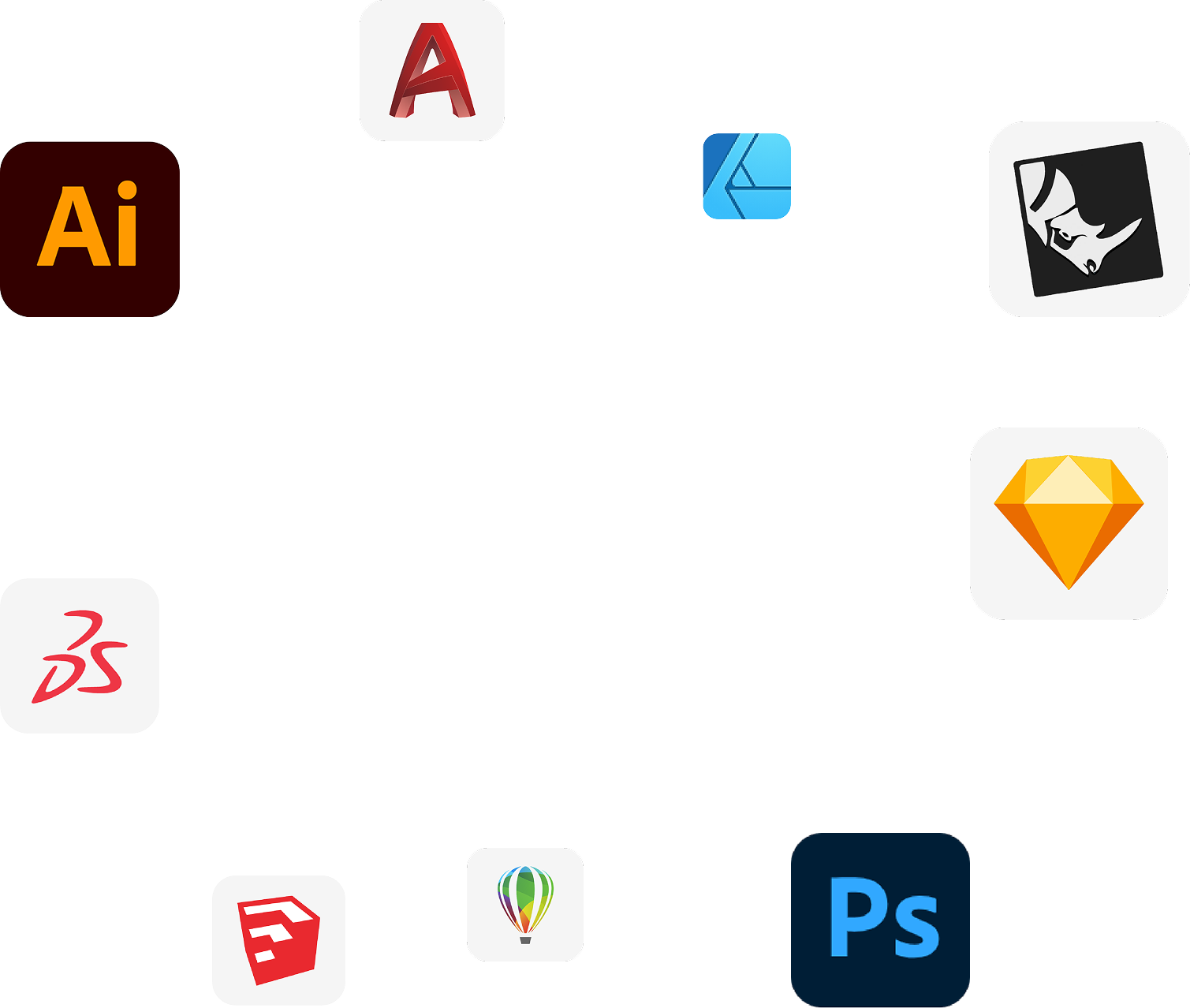 Beam Studio tools and compatible platform icons surrounding the software