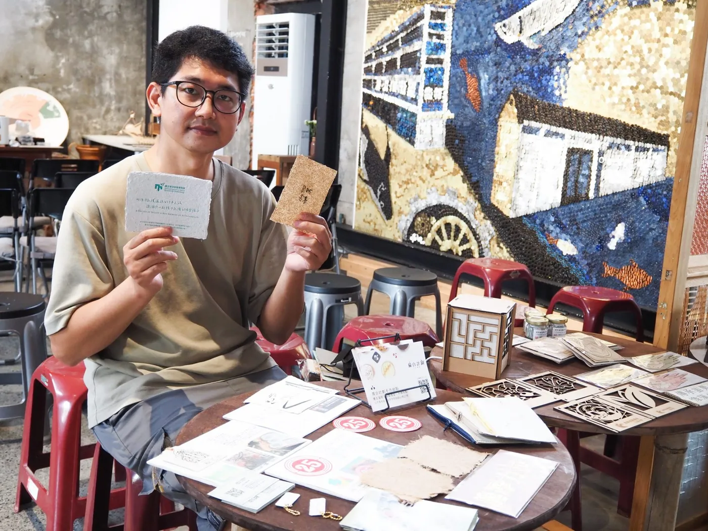 Hutzu Studio founder Chen Shiyi with handmade paper products